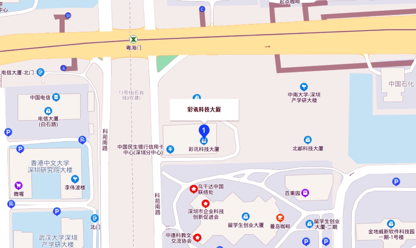 彩讯科技大厦地理位置示意图