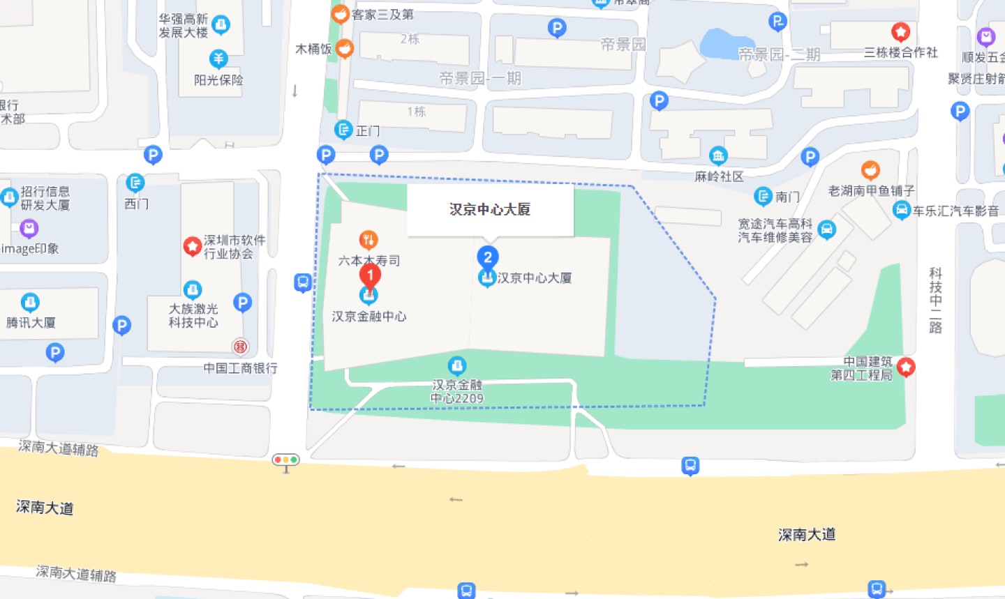 汉京中心地理位置示意图